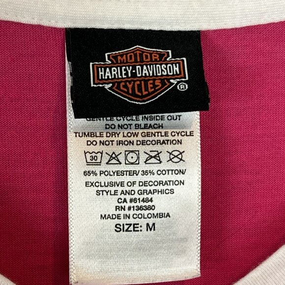 Harley Davidson Ringer T Shirt Women's Size Medium Freeport Bahamas Pink V Neck - Picture 5 of 8